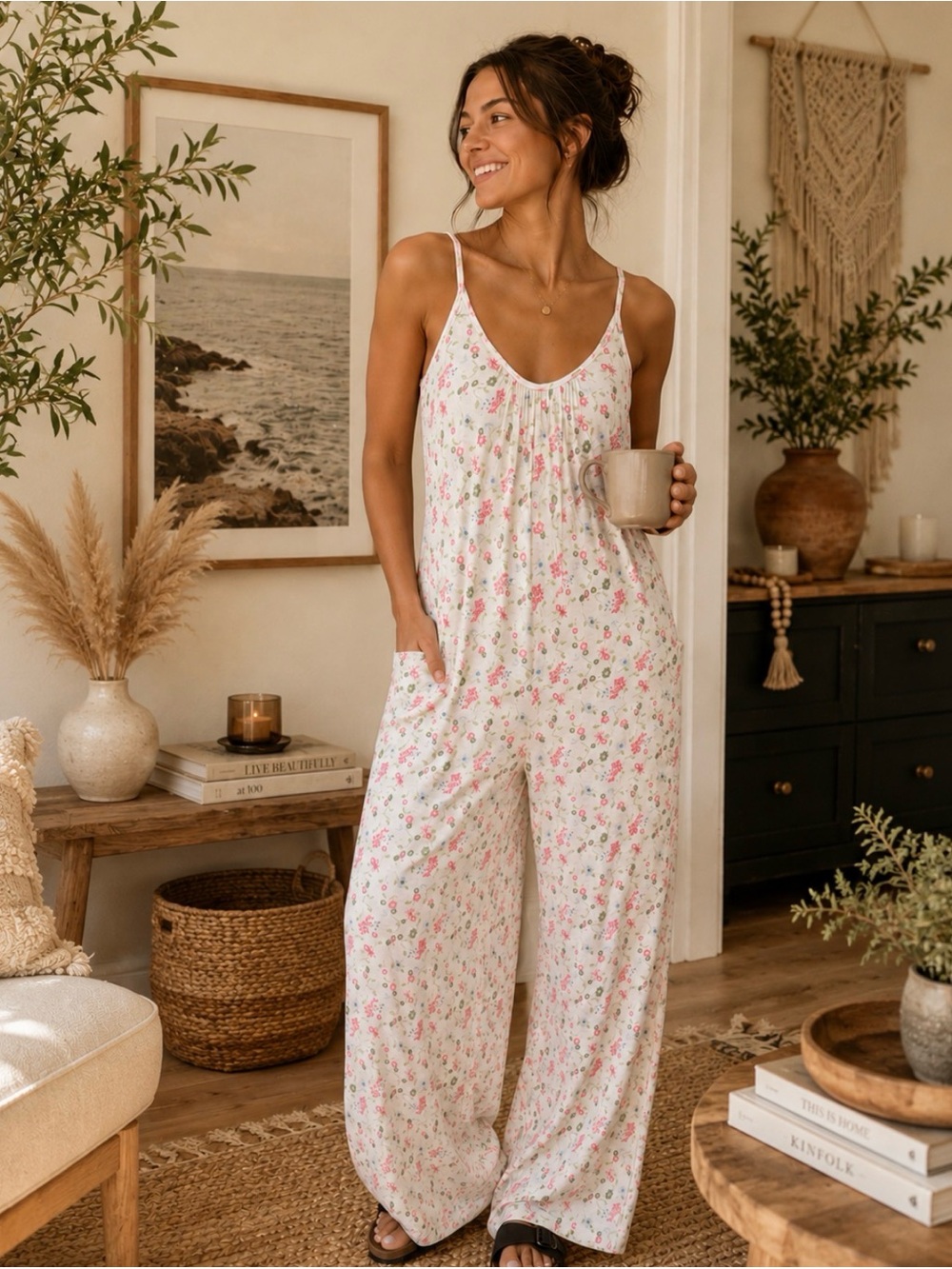 Boutique Floral Wide-Leg Spaghetti Strap Jumpsuit NWT